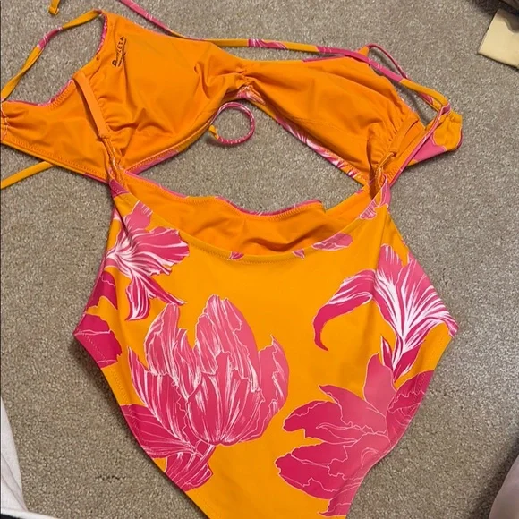 Floral One Piece Swimsuit - Orange and Pink - Picture 2 of 3